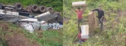video-mostra-pessoas-saqueando-carga-de-caminhao-tombado-apos-acidente-em-rodovia-no-para