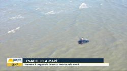 carro-e-‘engolido’-pela-mare-e-homem-sobe-no-teto-em-busca-de-ajuda-em-salinas,-no-para
